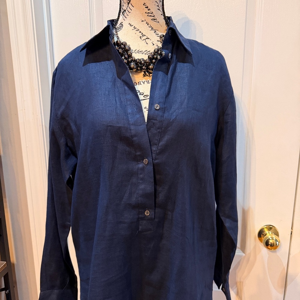 Valentino Jeans Elegant Deep Blue linen Shirt